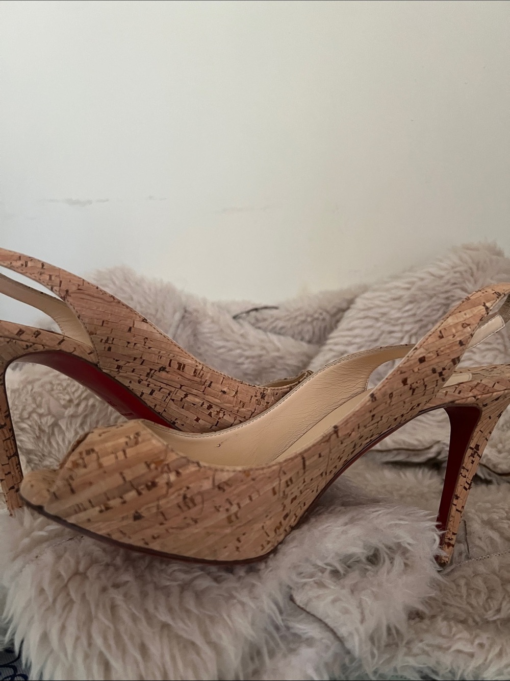 Christian Louboutin Cork Peep-Toe Slingback Heels in Natural Cork - Picture 5 of 10